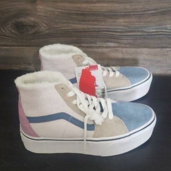 New Vans Sk8 Hi Pig Suede Color Block Platform Water Repellent Sneakers Faux Fur - Picture 4 of 9